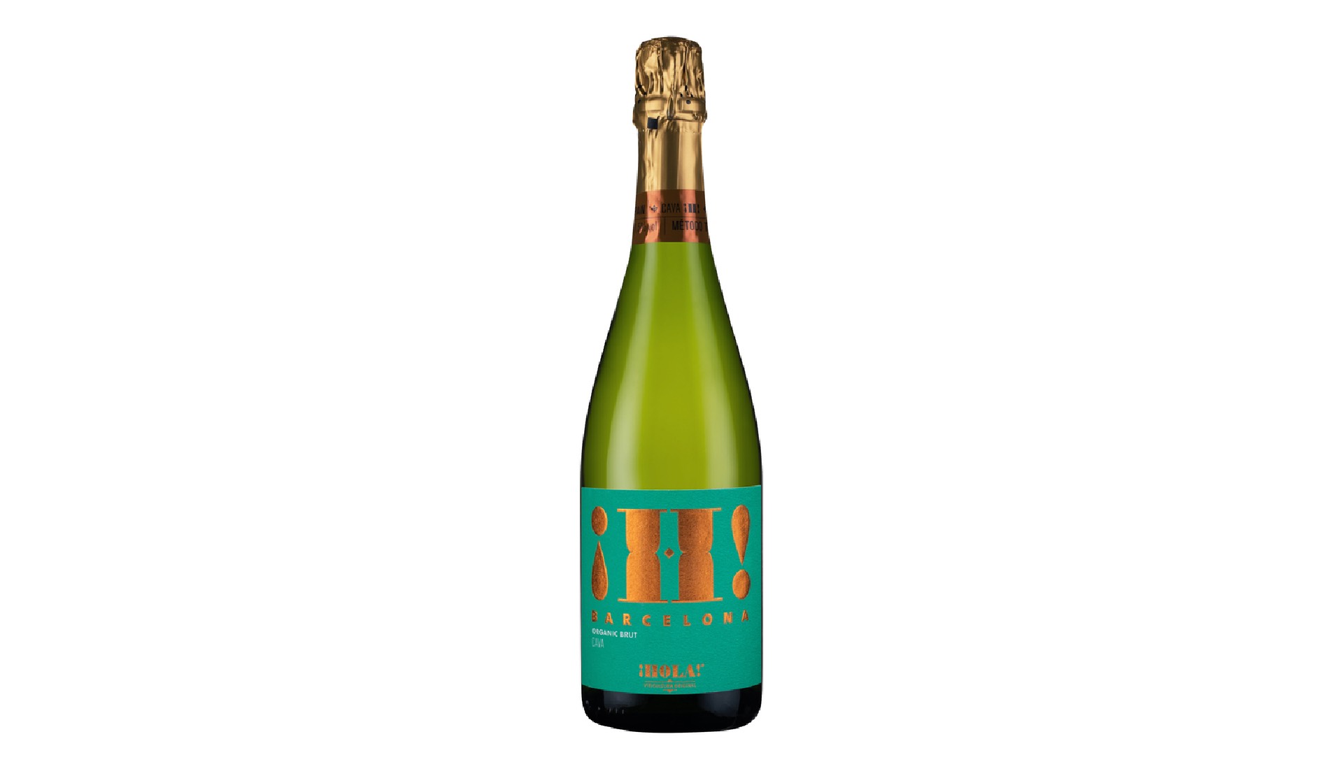 A bottle of Hola Barcelona Organic Cava