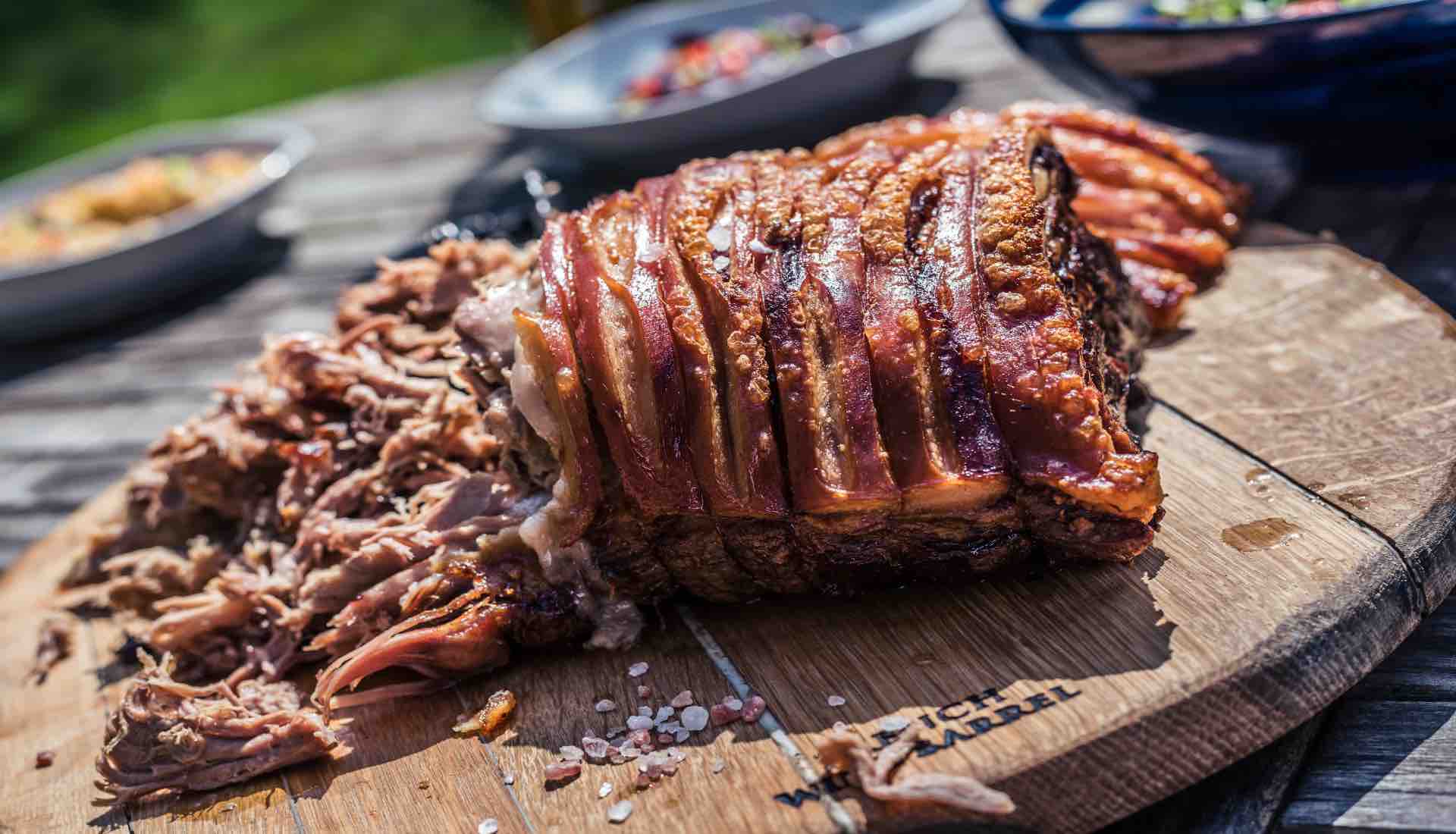 Pulled pork on a wooden tray