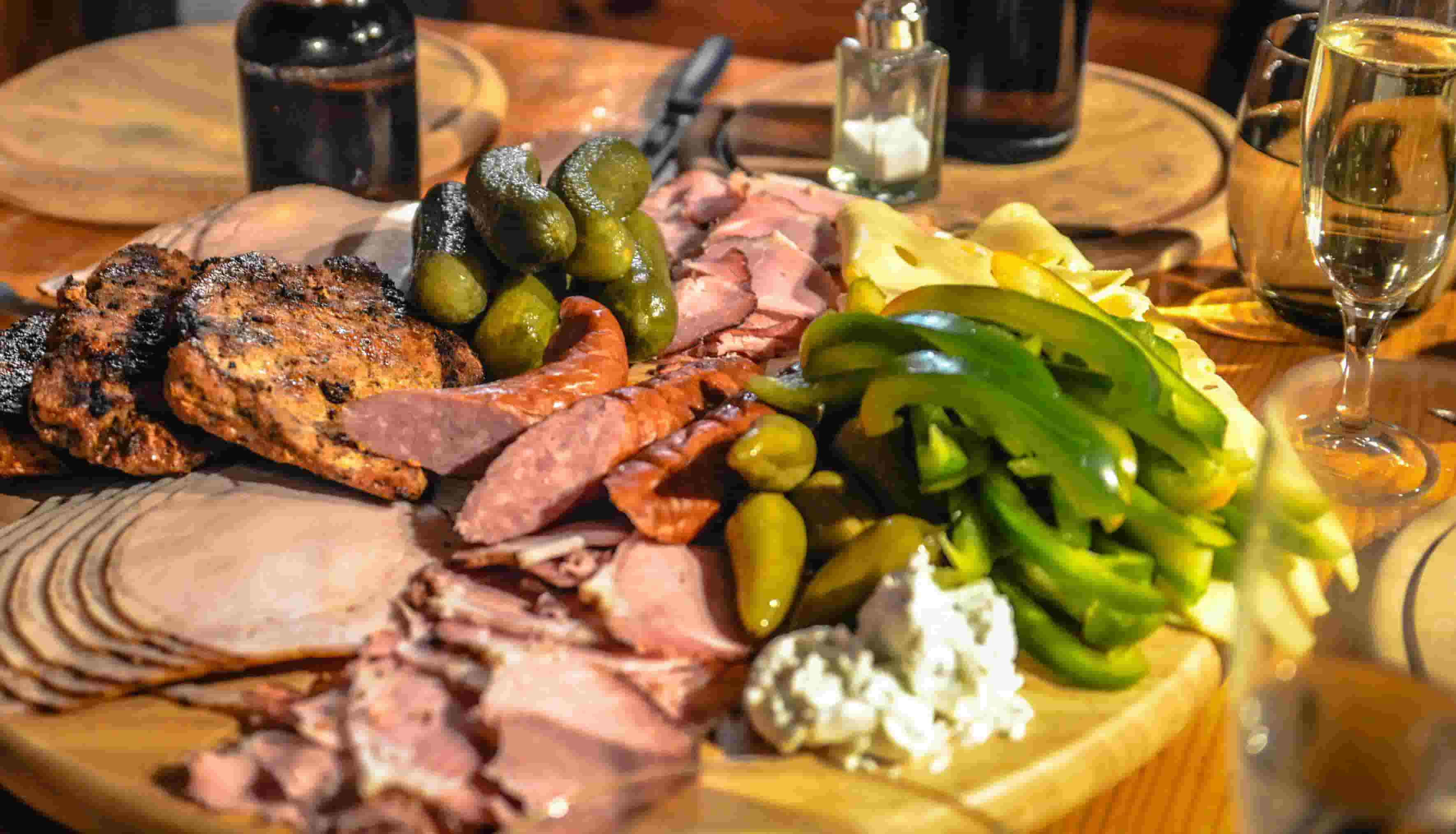 Different types of ham on a platter