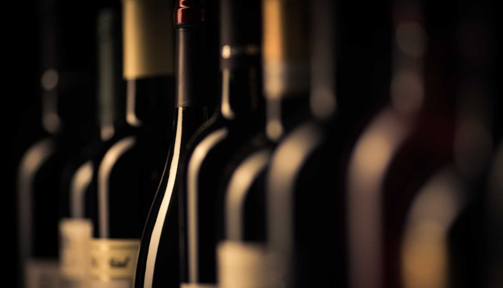 Wine bottle sizes - a dark cellar with a selection of wine bottles