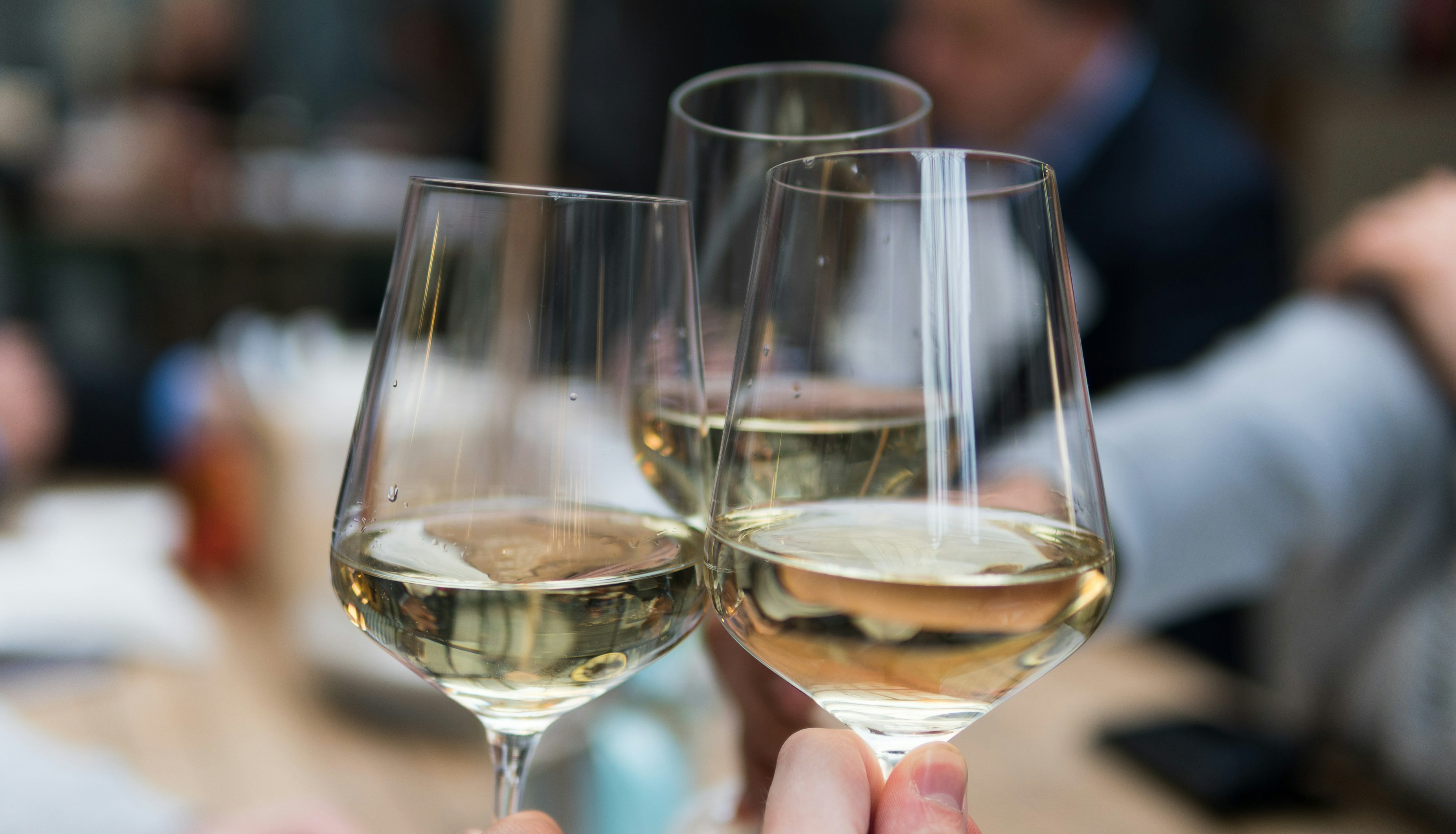 Friends toasting with white wine in their glass