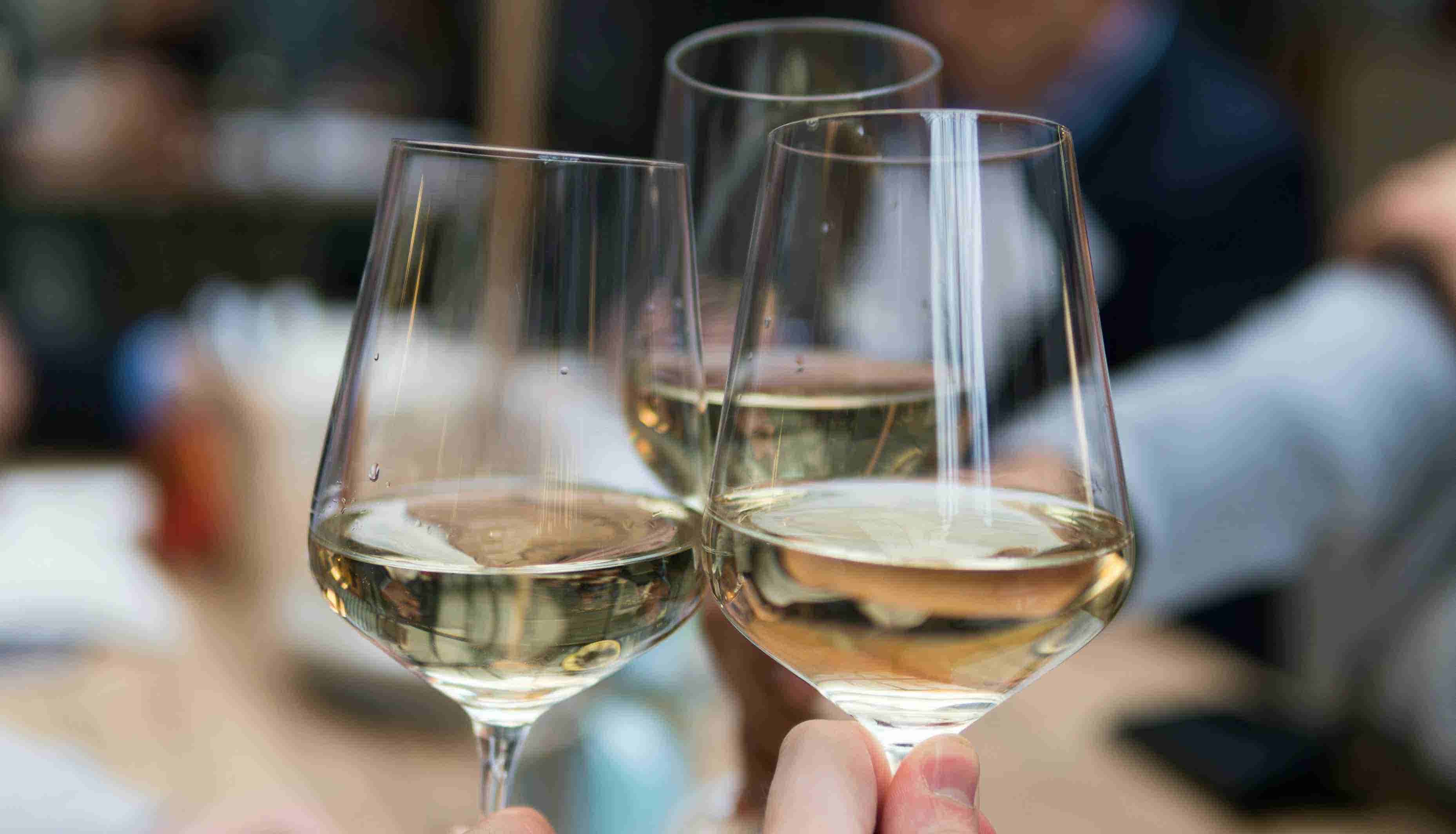 White wine in glasses