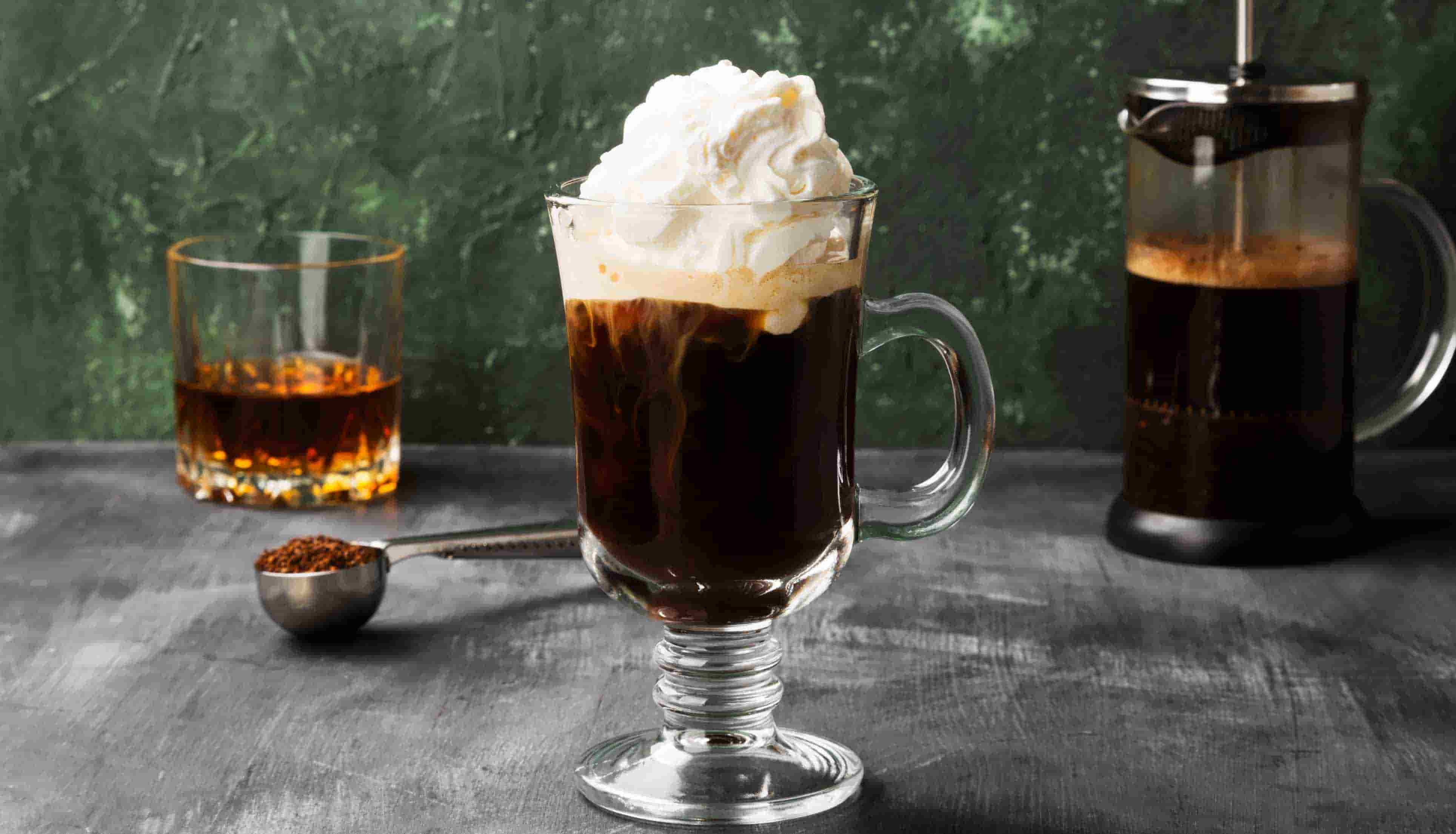 An Irish coffee cocktail on a table