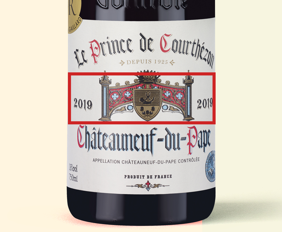 A wine label for the wine Le Prince de Courthezon Chateauneuf-du-Pape