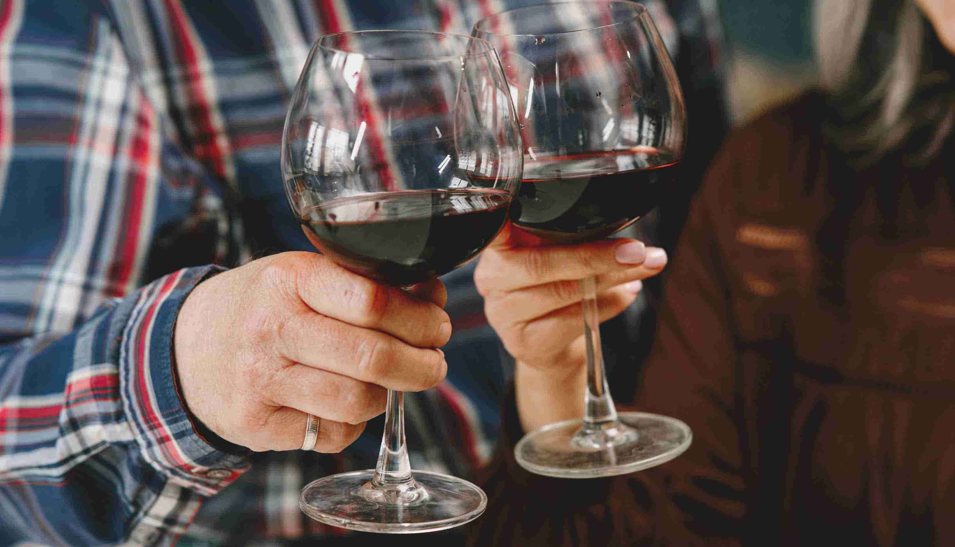 Two large glasses of red wine