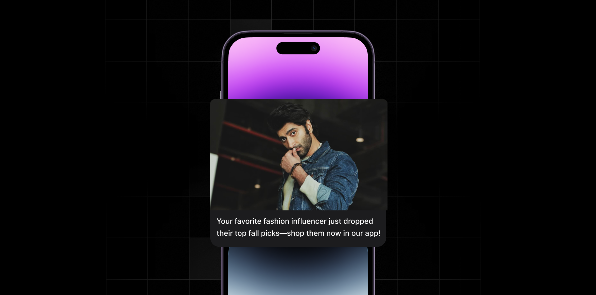 influencer in app push notification for shopify businesses