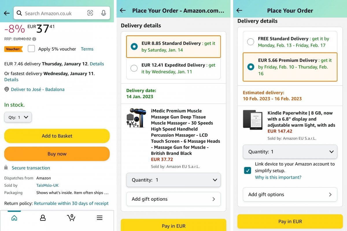 amazon expected delivery time example