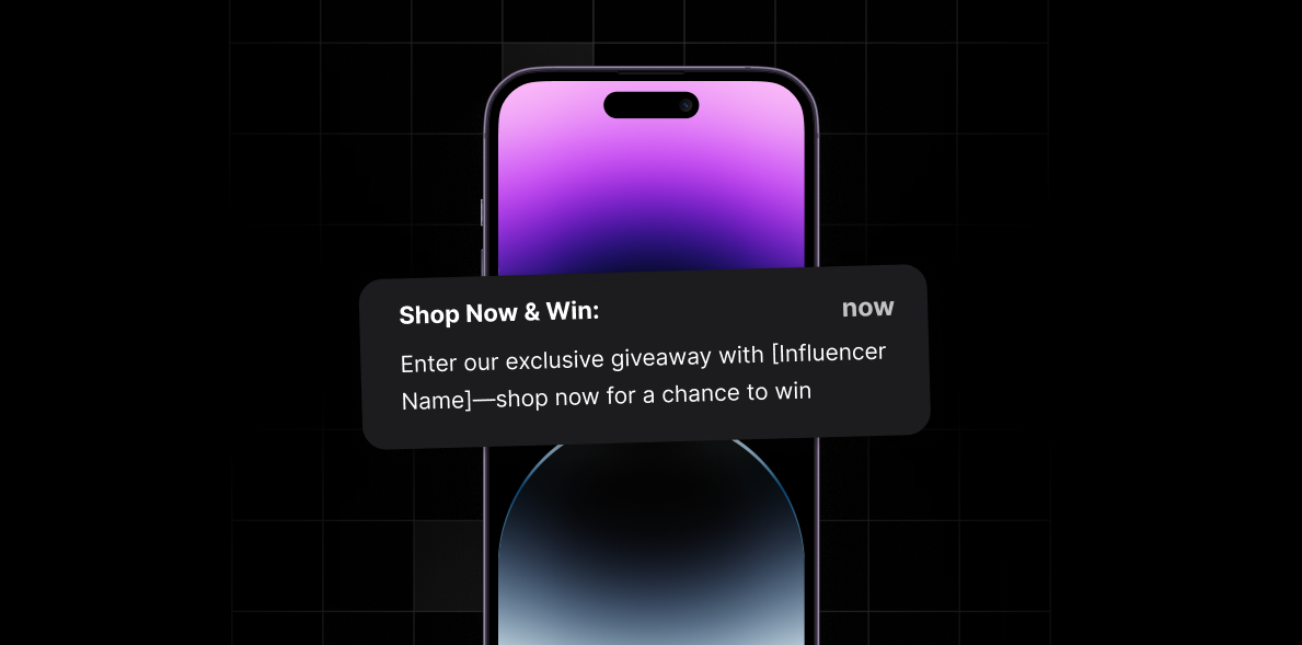 influencer contest push notification for eCommerce mobile app and shopify businesses