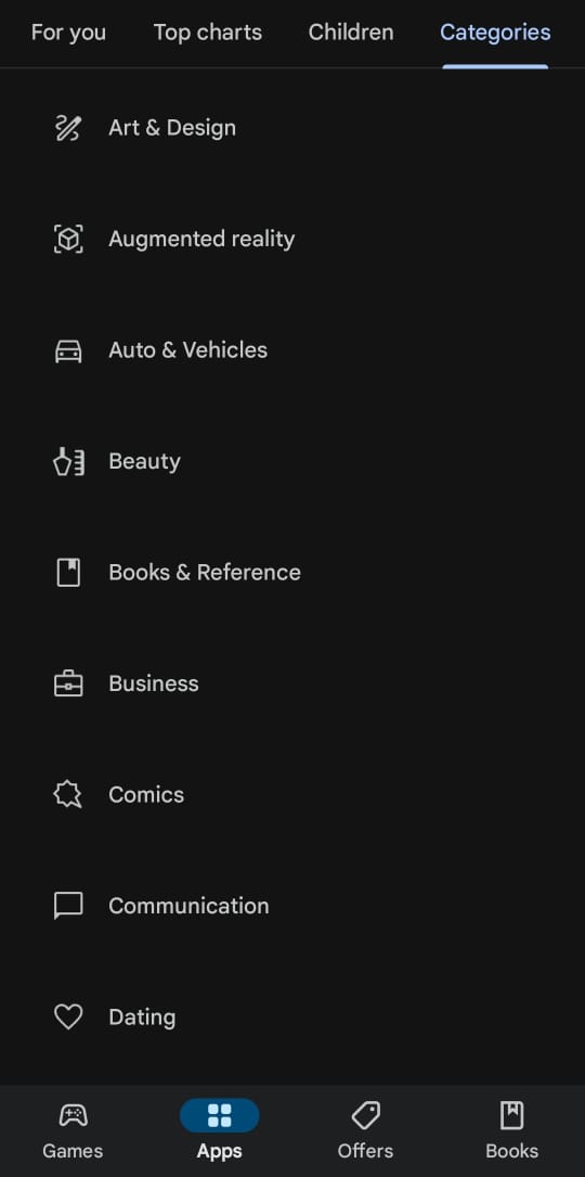 Google Play Store Categories