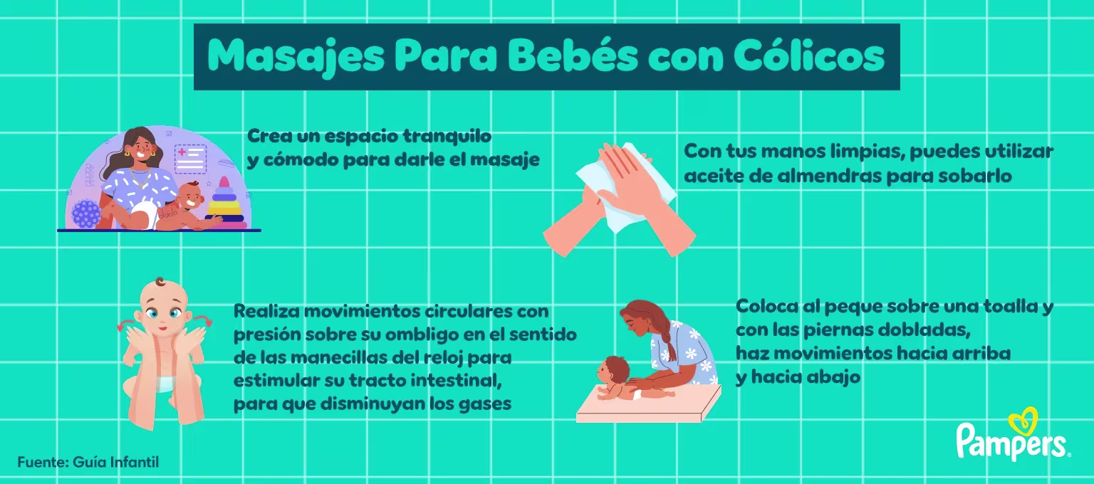 Masajes para bebés con cólicos usando aceites naturales