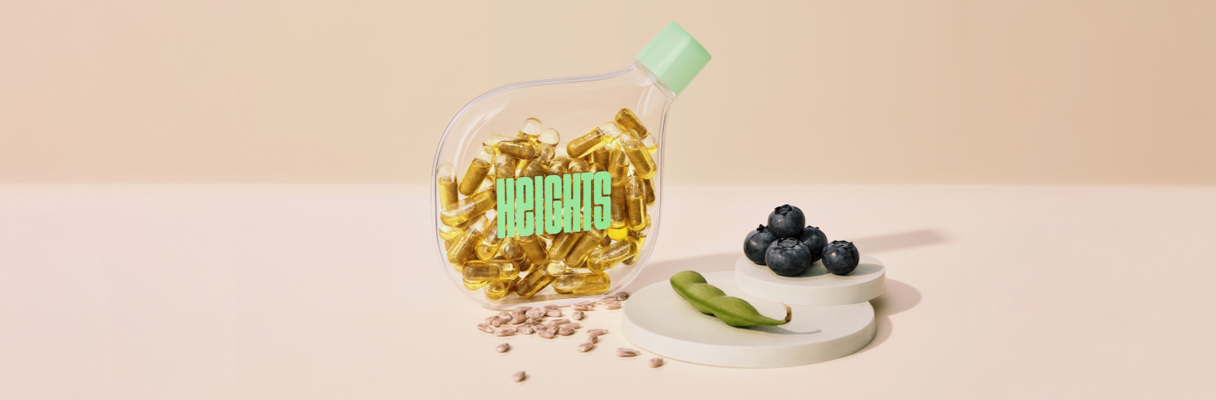 Heights Smart Supplement with blueberries and a snap pea