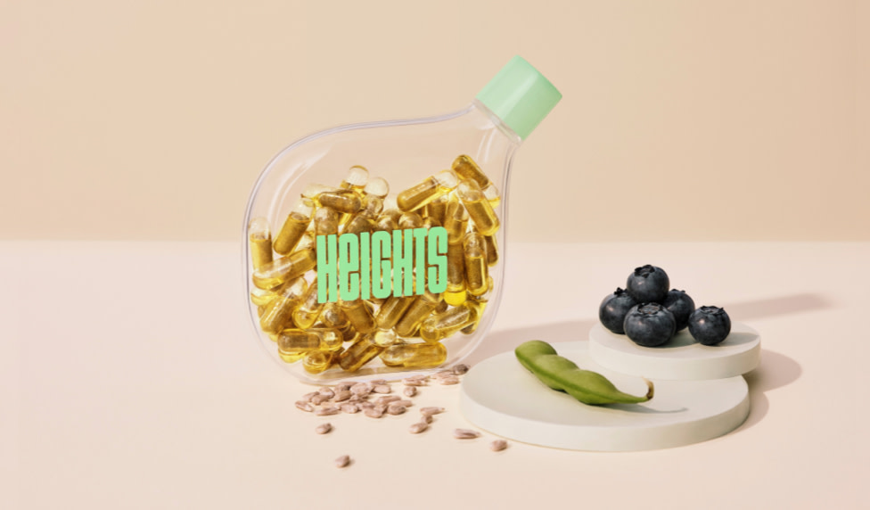 Heights Smart Supplement bottle with blueberries, sugar snap and seeds