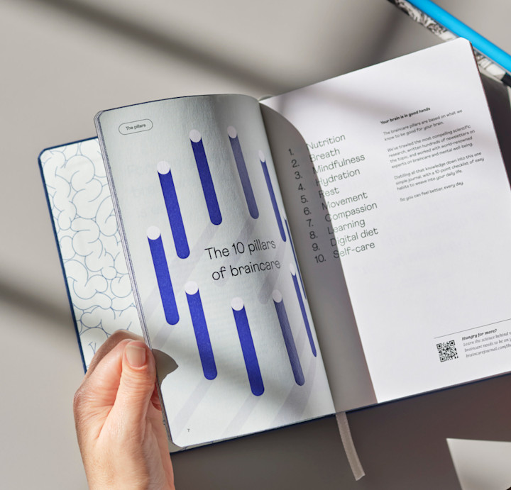 Braincare Journal opened on the 10 pillars of braincare