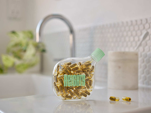 Smart Supplement on a sink with two capsules