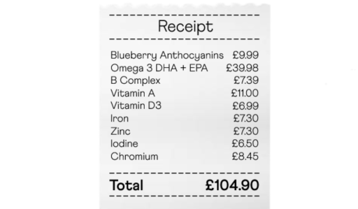 A receipt of Heights ingredients and how much it would cost to get all separate supplements at the same quality.