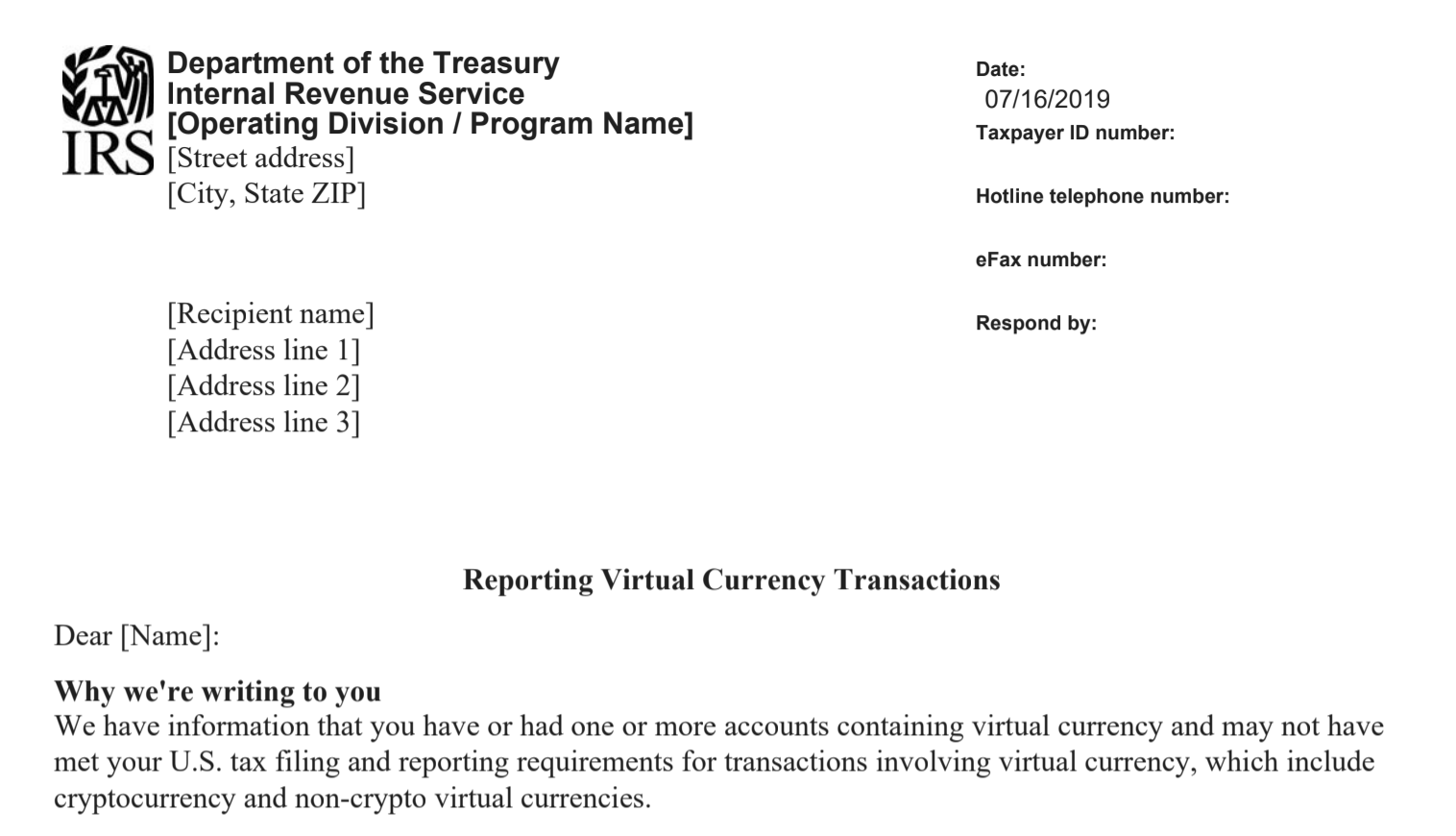 irs crypto letter