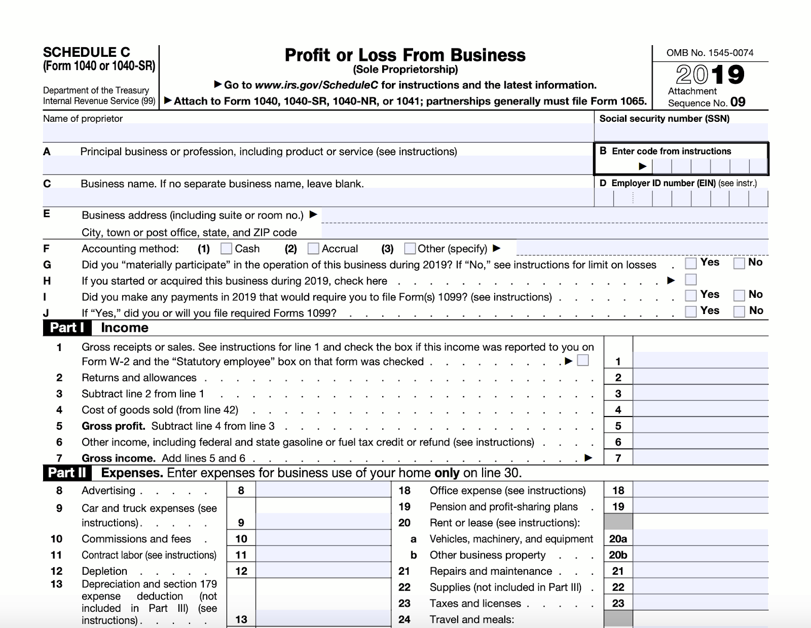 schedule c tax form