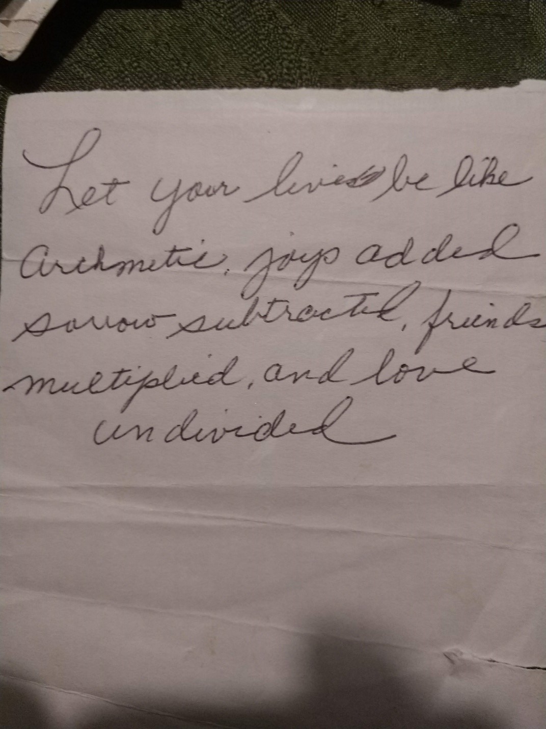 Margaret Lopes handwritten note