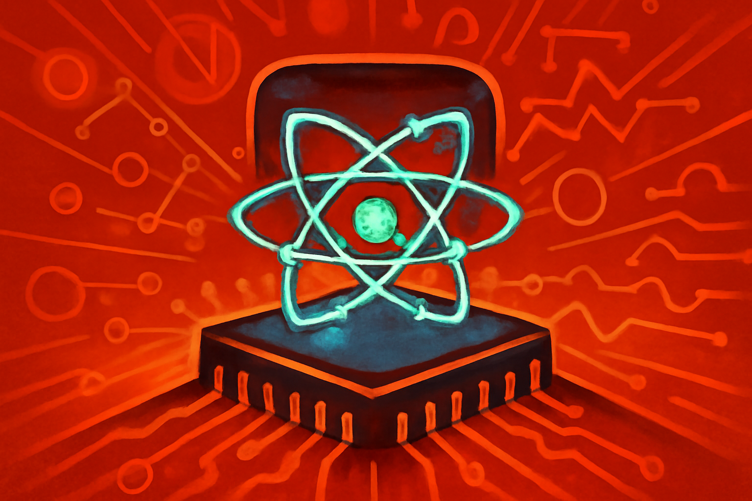 Nobel Laureate Sir Konstantin Novoselov speaking at a conference with a digital display of molecular structures and AI data in the background.