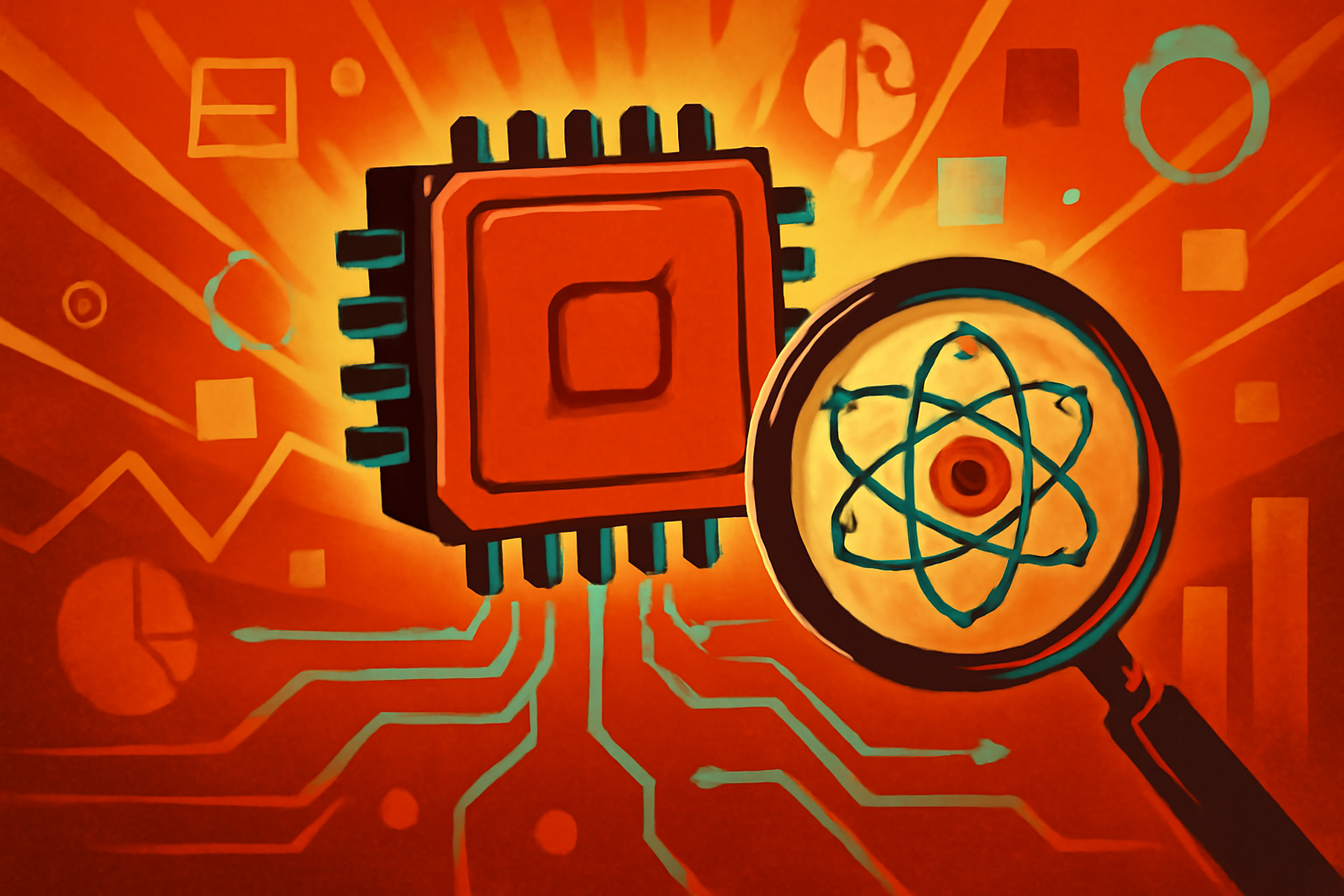 A digital 3D model of a crystal lattice showing small glowing spots that represent atomic-scale defects identified by AI.