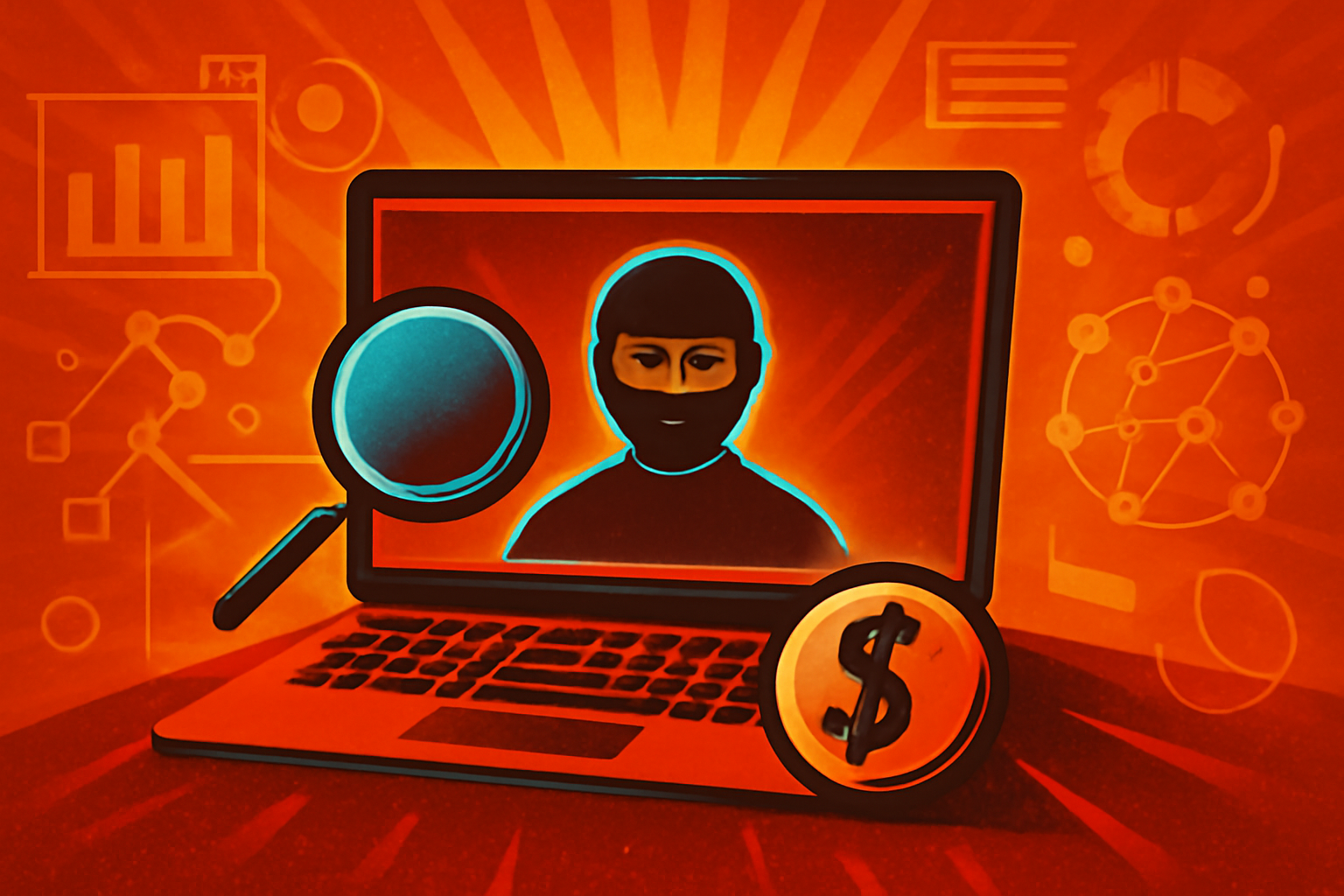 A digital illustration showing a glowing human silhouette over a computer screen representing the de-anonymization of online users.