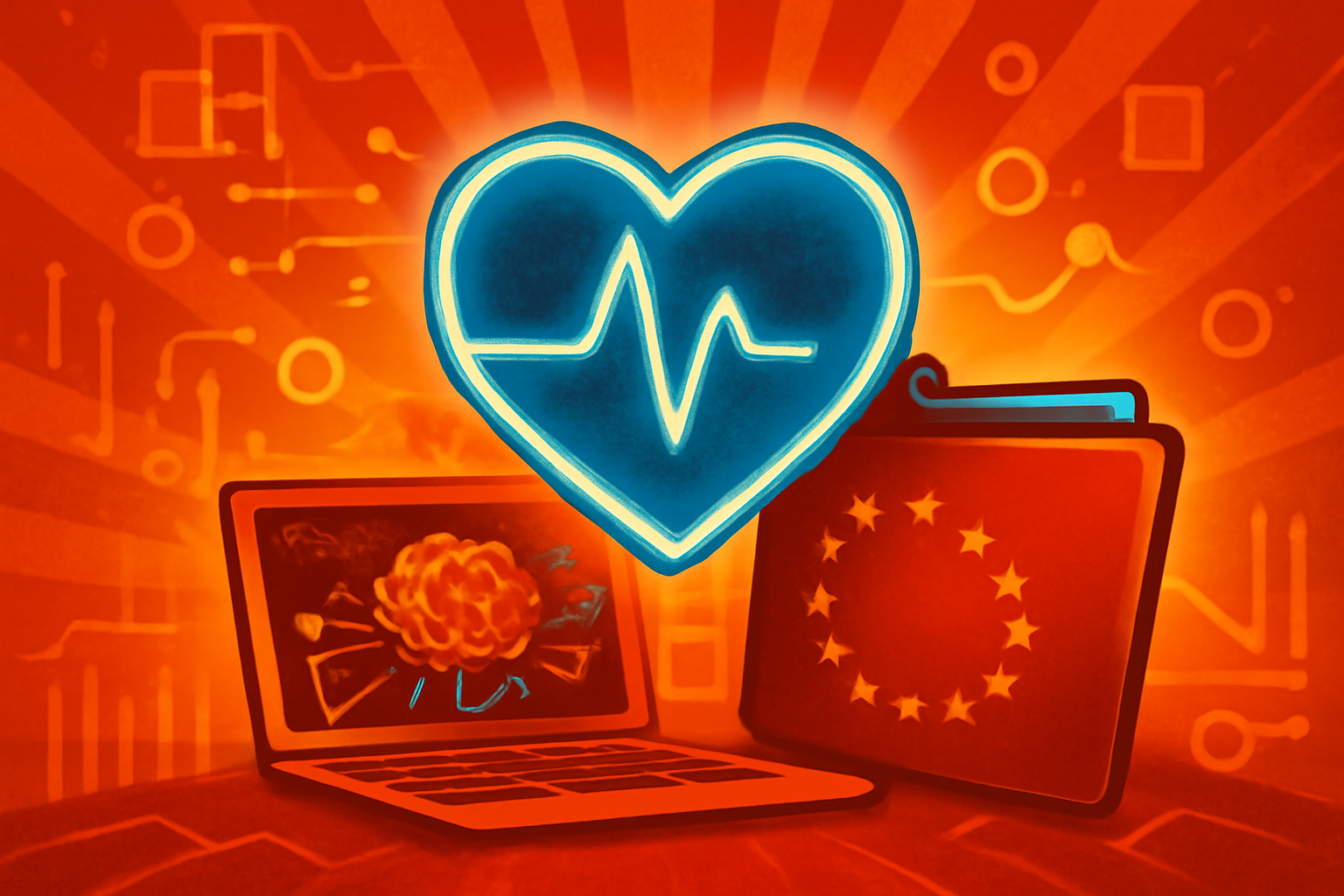 A medical professional reviews an AI-powered 3D heart scan on a digital tablet in a modern healthcare environment.