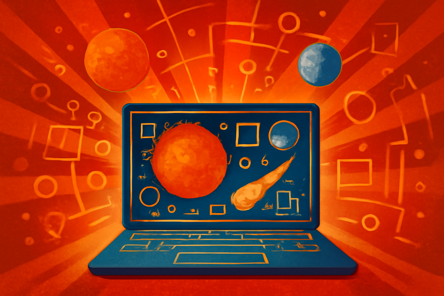 An 18-year-old student analyzes a complex celestial map on a laptop screen, representing the 1.5 million space objects he discovered using an AI algorithm.
