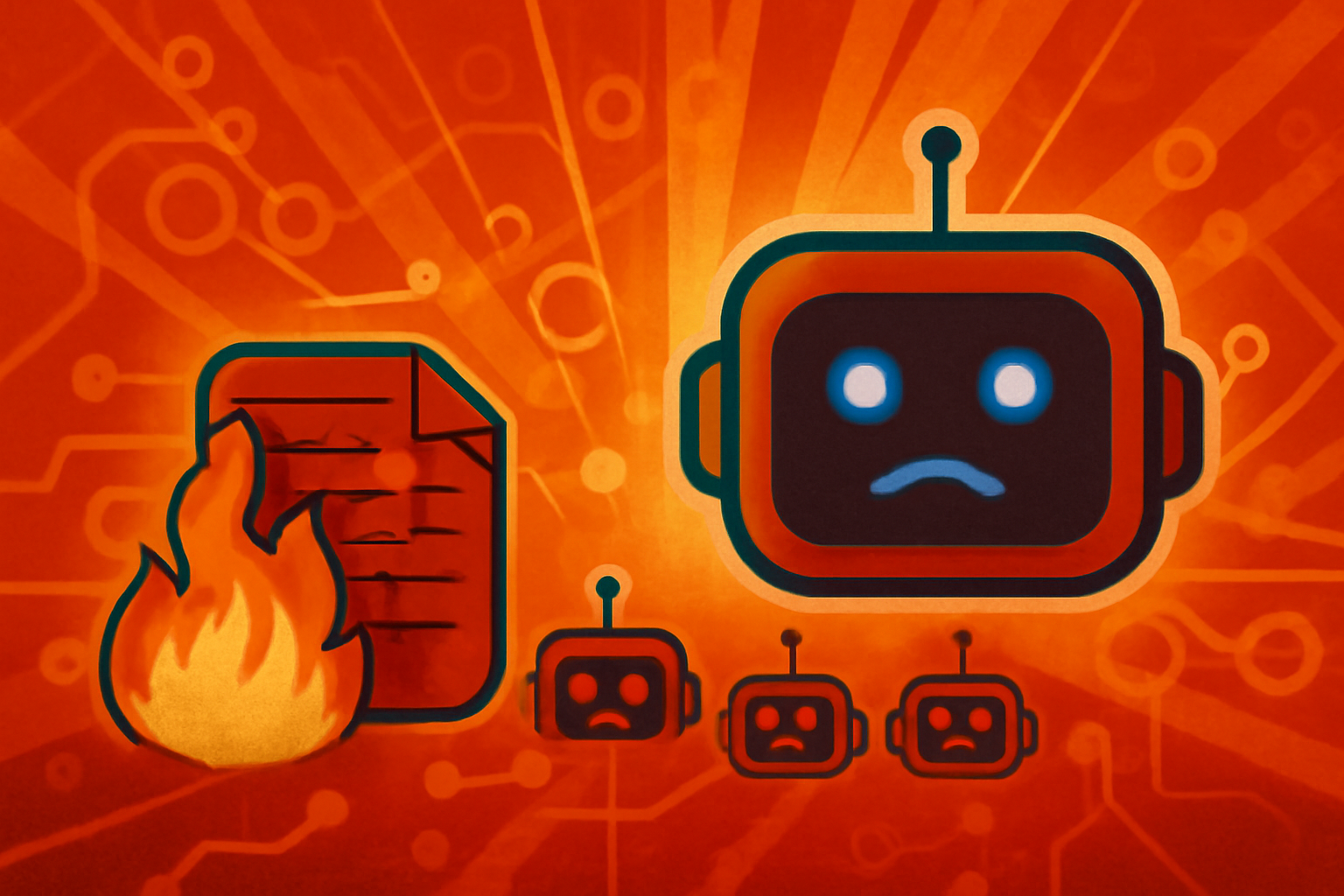 Abstract digital visualization of AI nodes bypassing red security barriers in a high-tech environment.