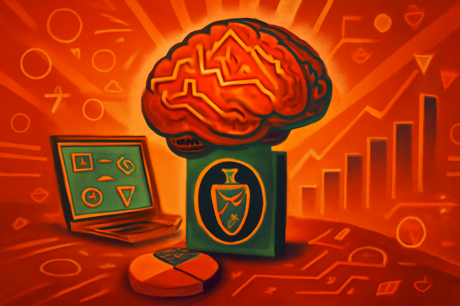 A conceptual digital visualization of a nuclear fusion reactor surrounded by glowing AI data streams, representing scientific innovation in energy.