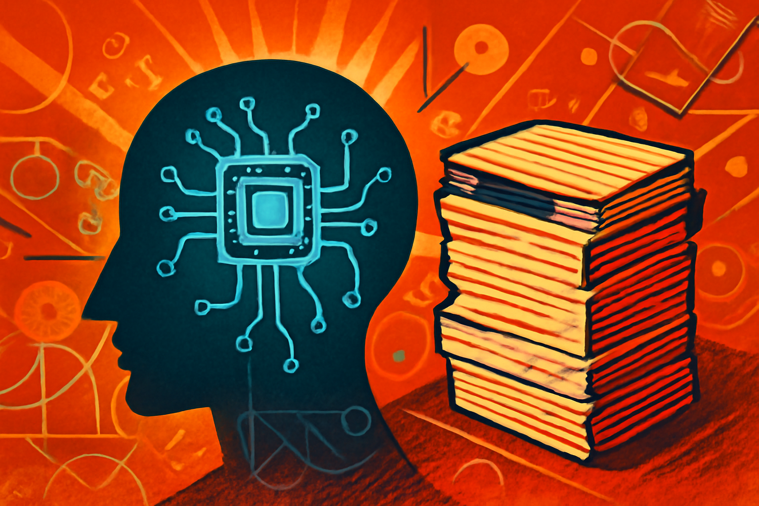 An editorial illustration showing a legislative hall blended with digital code and geometric patterns to represent the intersection of law and artificial intelligence.