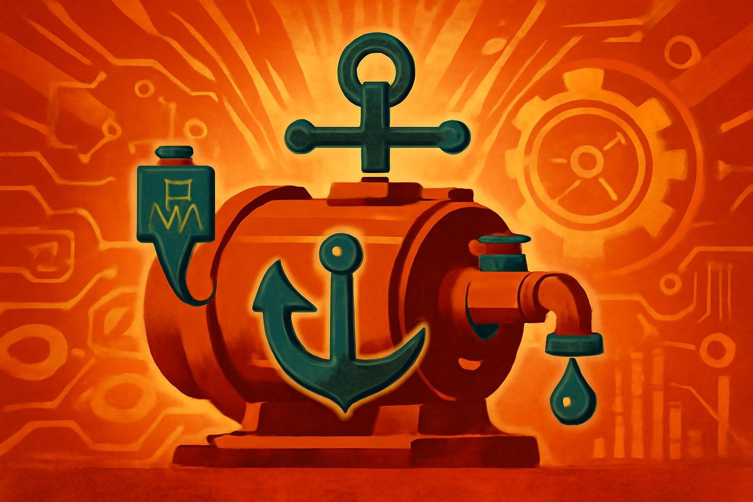 A naval technician uses a handheld tablet to monitor digital data from sensors attached to ship machinery in an engine room.