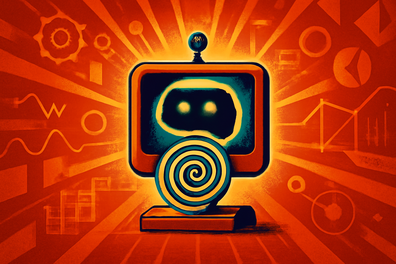 An editorial image showing a person looking at a smartphone screen that emits a swirling pattern of text and light, symbolizing digital misinformation.