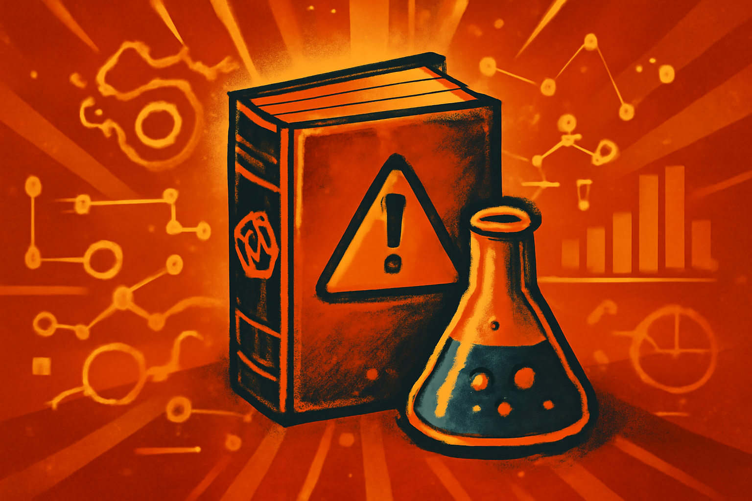 An editorial illustration depicting a digital screen with scientific data and a red correction mark, symbolizing AI errors in science.