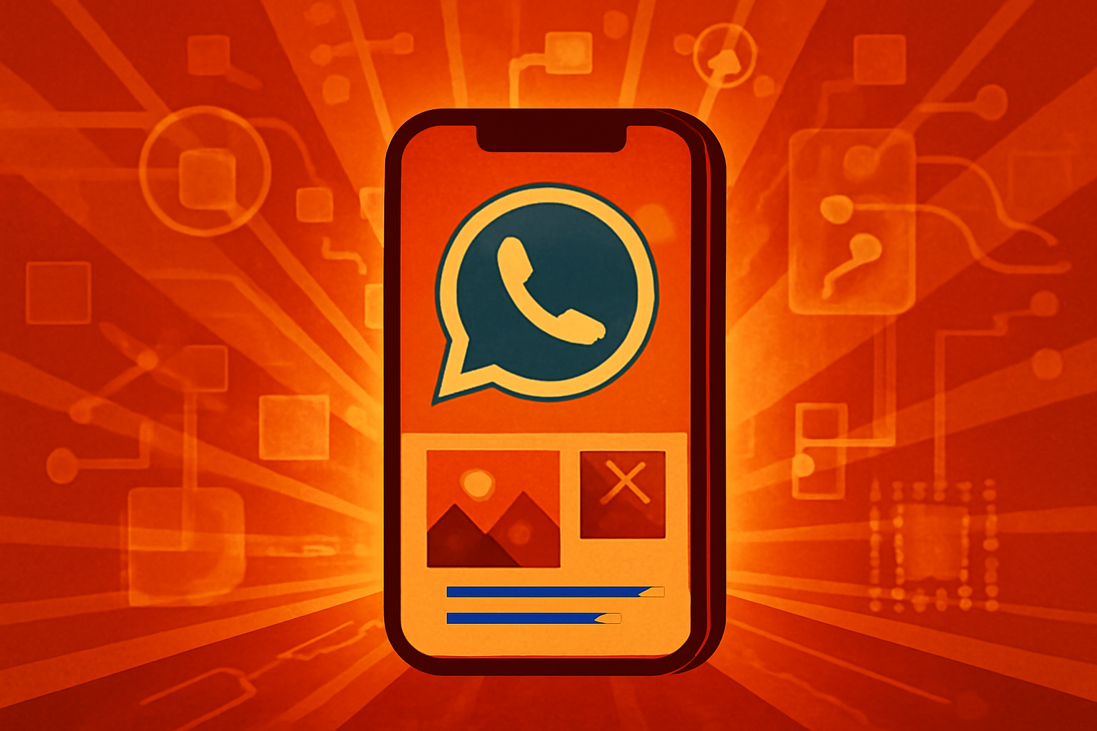 A smartphone displaying the WhatsApp app where a user is using AI tools to edit a photo and refine a text message.