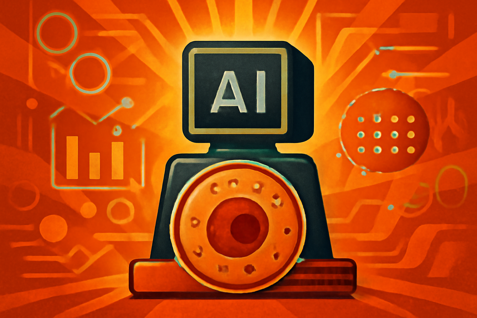 A scientific visualization depicting biological cells interacting with glowing digital data patterns, representing an AI framework analyzing genetic information.