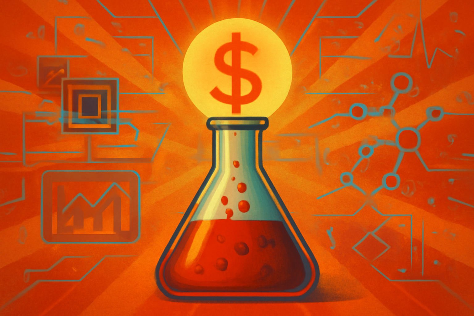A digital display in a laboratory shows a complex 3D rendering of a protein structure, representing AI-driven biologics design at Earendil Labs.