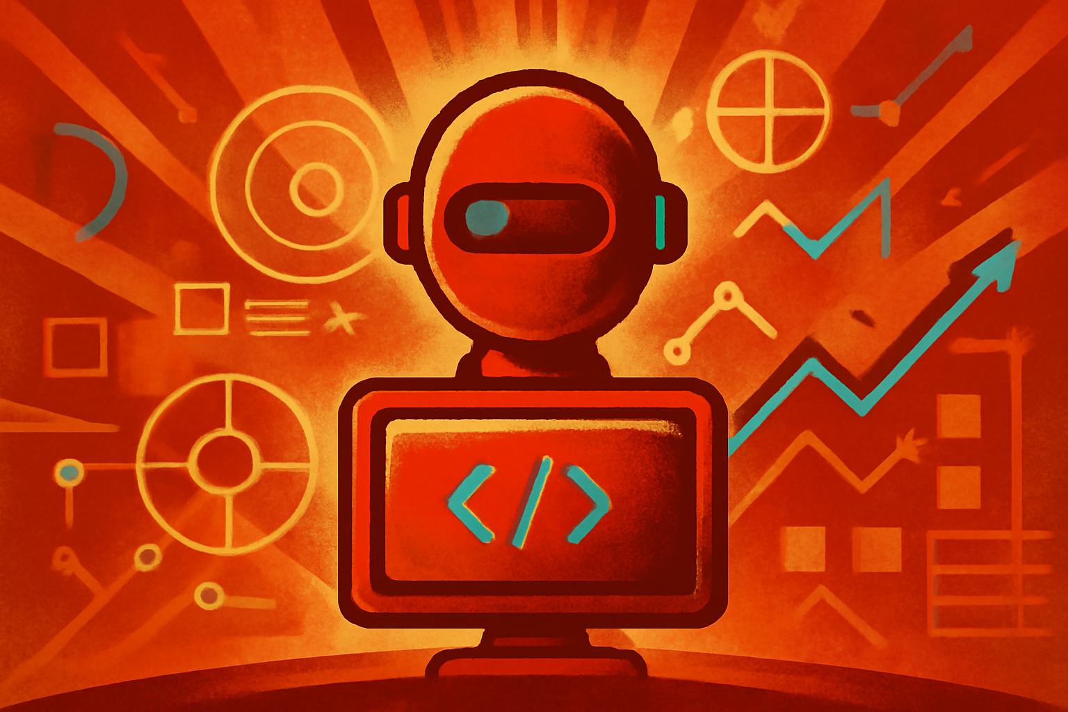 Digital visualization of software code and glowing nodes representing artificial intelligence agents in a high-tech engineering environment.