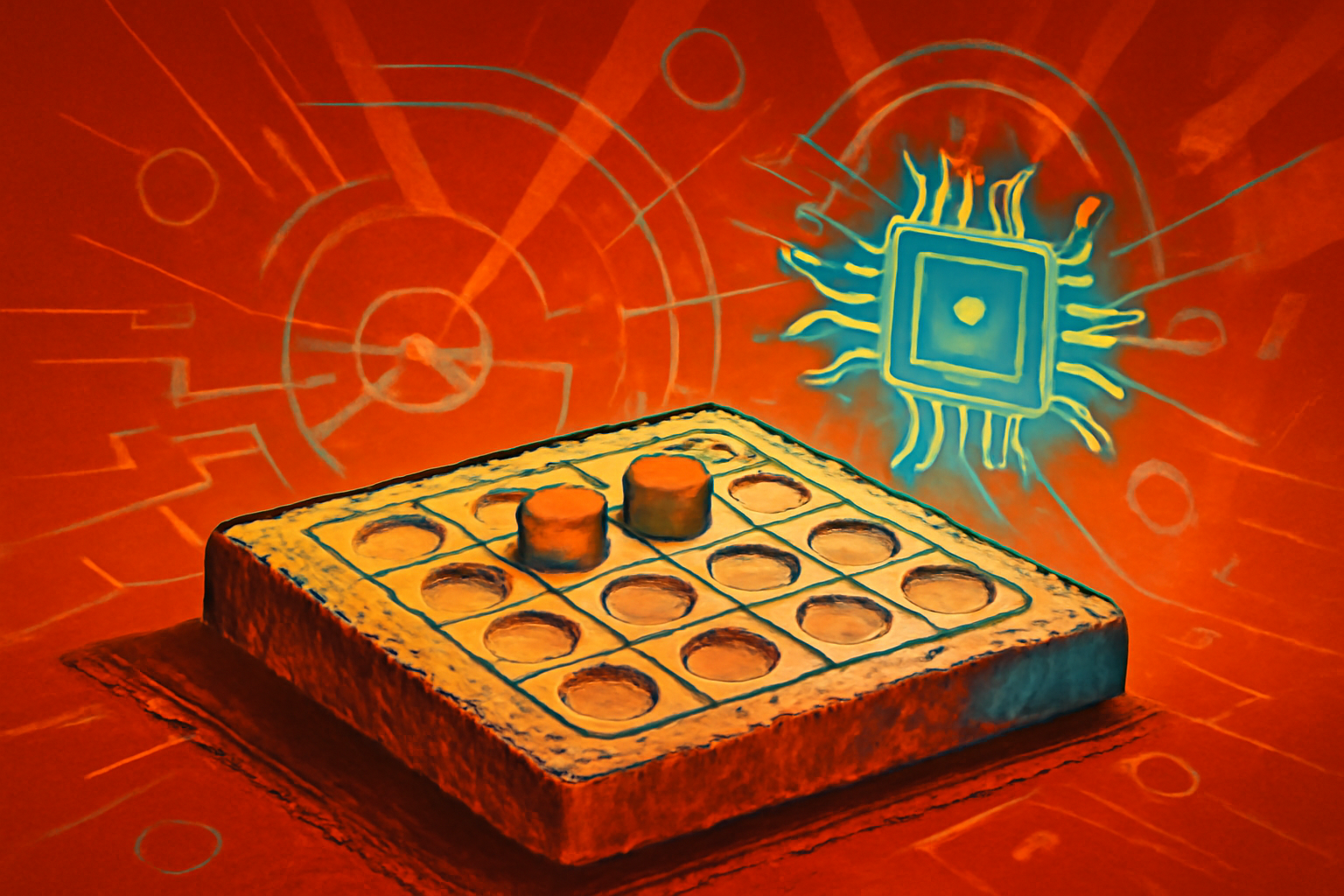 A 2,000-year-old Roman limestone board game with etched geometric patterns sitting on a display surface under museum lighting.