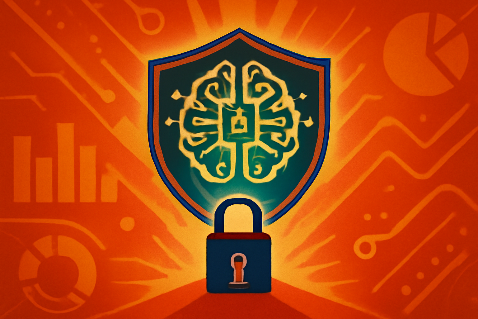 A conceptual digital shield protecting a human profile from streams of data code in a clean editorial style.