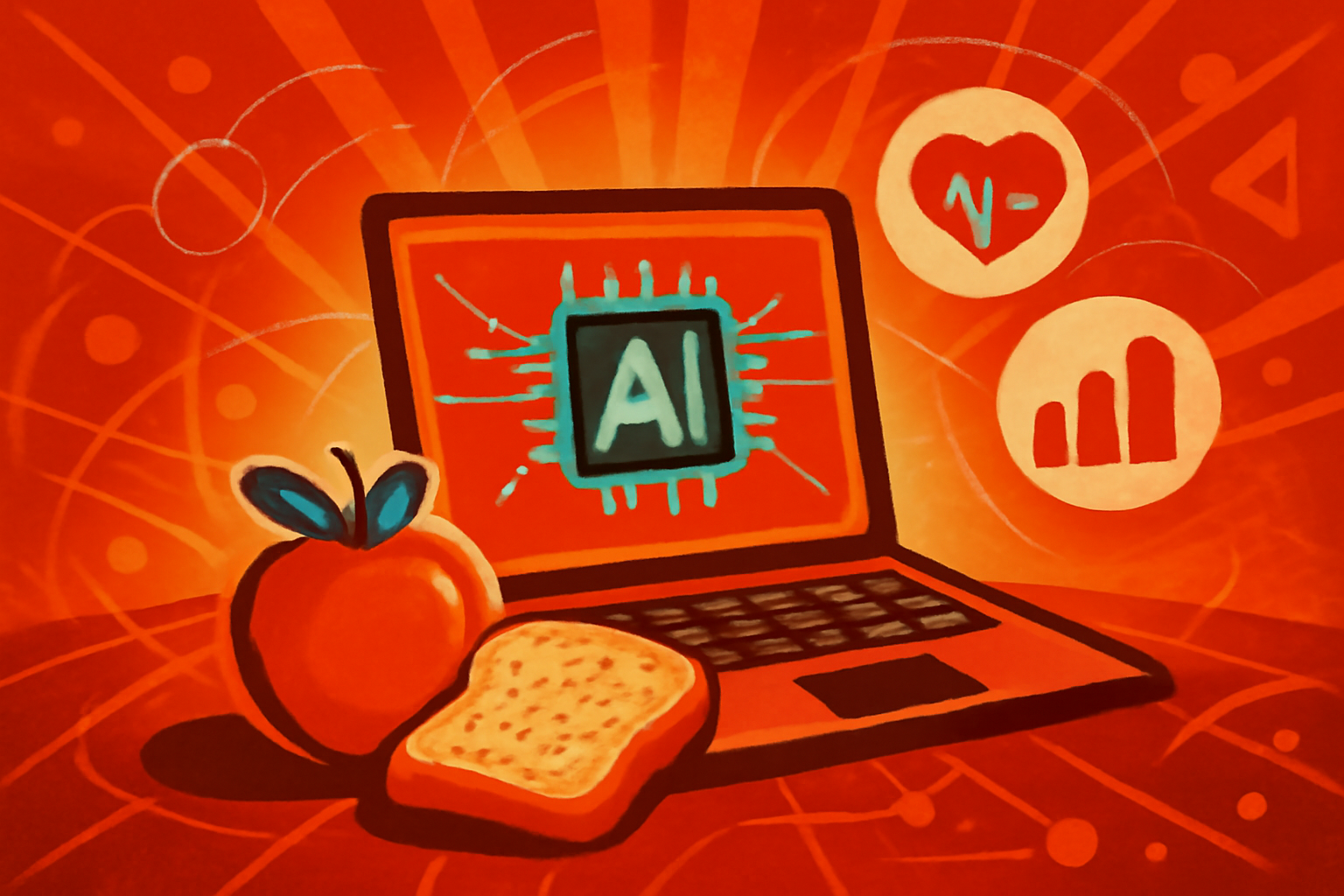 A sophisticated digital graphic representing the integration of genetic, protein, and microbiome data used by AI to predict chronic diseases.