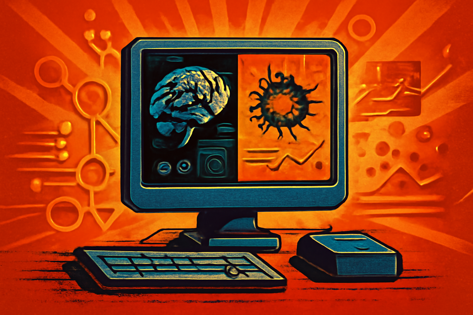 A detailed 3D visualization showing biological cells organized by a glowing digital framework to represent the APOLLO AI analysis tool.