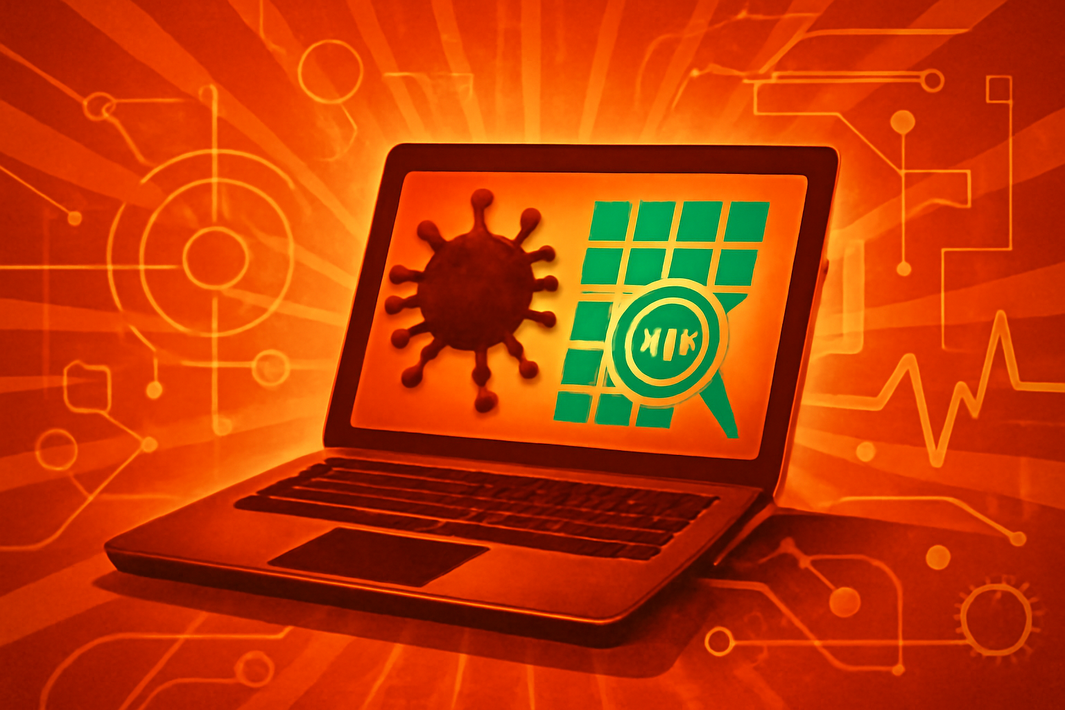 A medical monitor in a laboratory showing genetic data maps and a bowel anatomy model used for cancer treatment prediction.