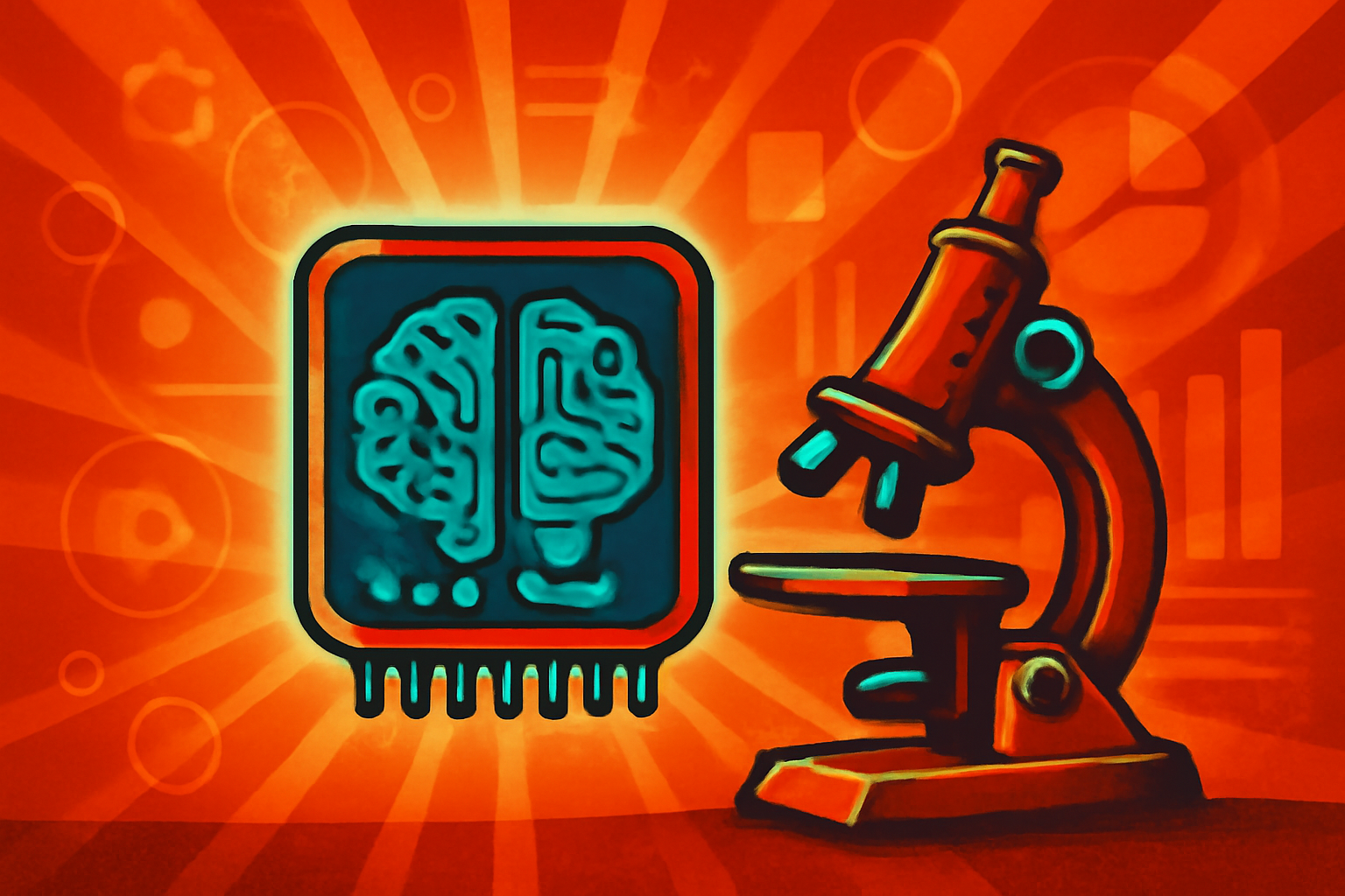 Digital visualization of a DNA strand with glowing AI data points in a modern laboratory environment.
