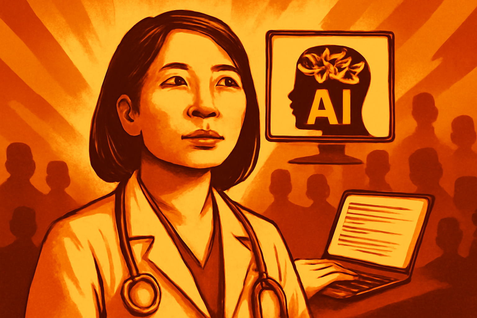 Doctor working on AI training with computer screens