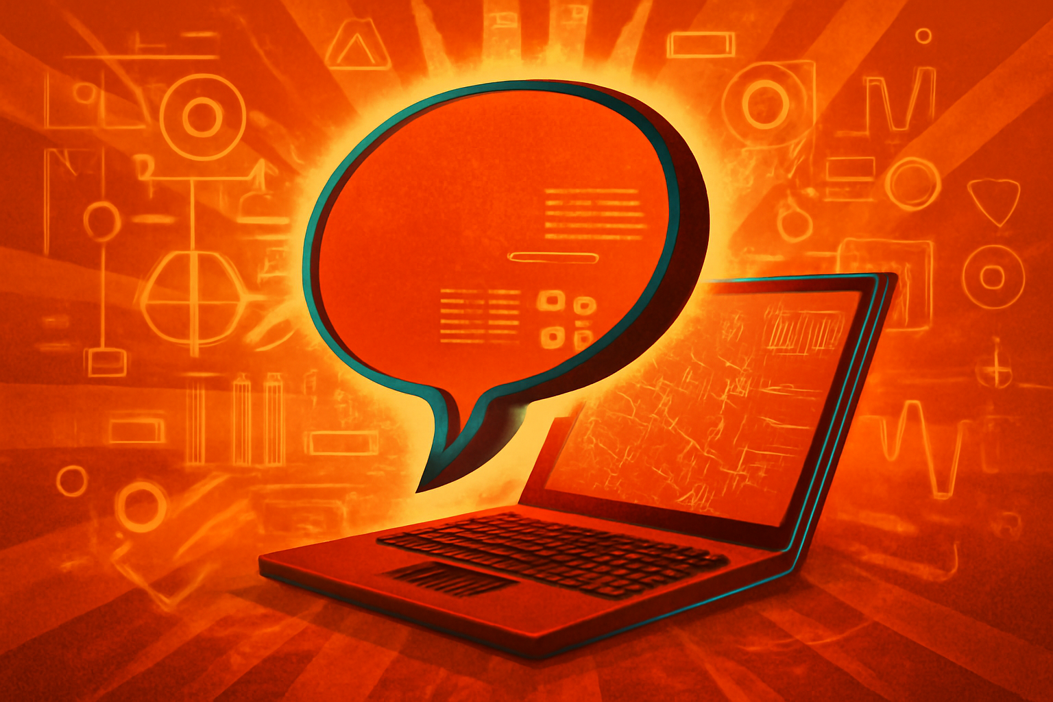 An editorial illustration showing a human speaker emphasizing oral communication over digital AI text blocks falling into a bin.