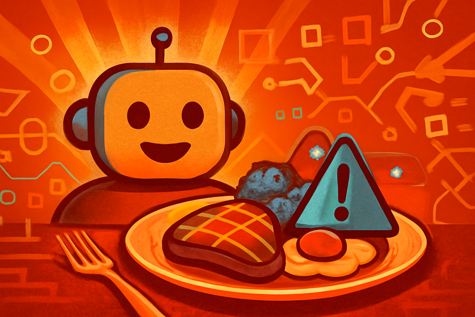 A teenager looking worried while reviewing a dietary meal plan on a smartphone screen in a domestic kitchen setting.