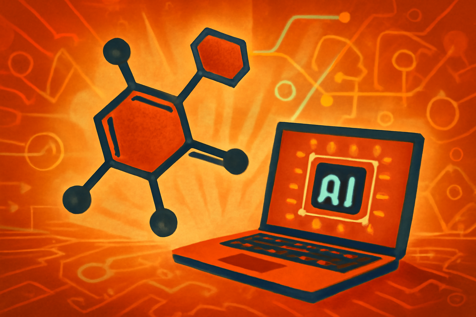 A detailed 3D digital model of a protein molecule showing flexibility and movement as part of an AI-driven drug discovery process.