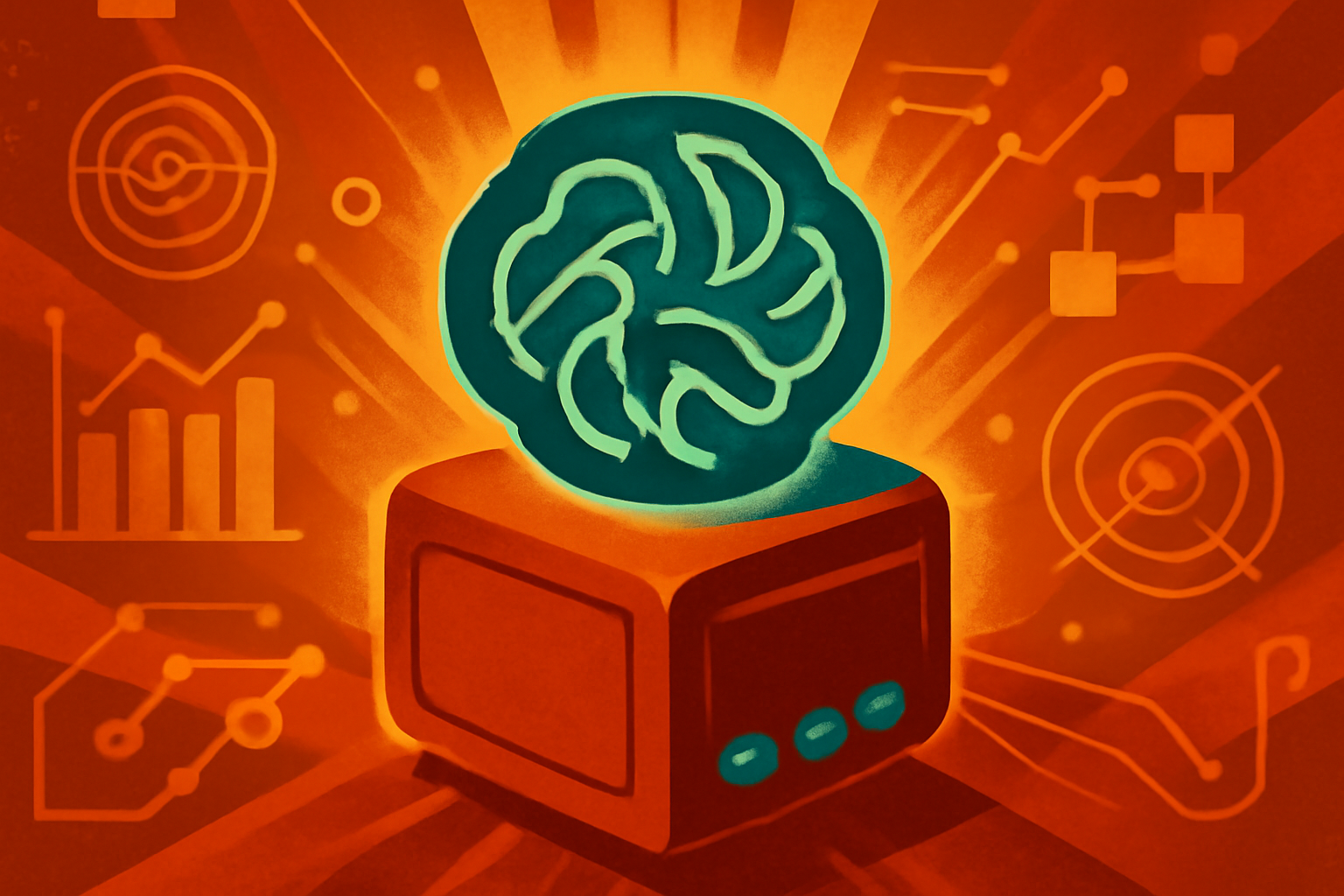 A holographic display in a research lab showing lines of programming code being analyzed and automatically updated by an artificial intelligence system.