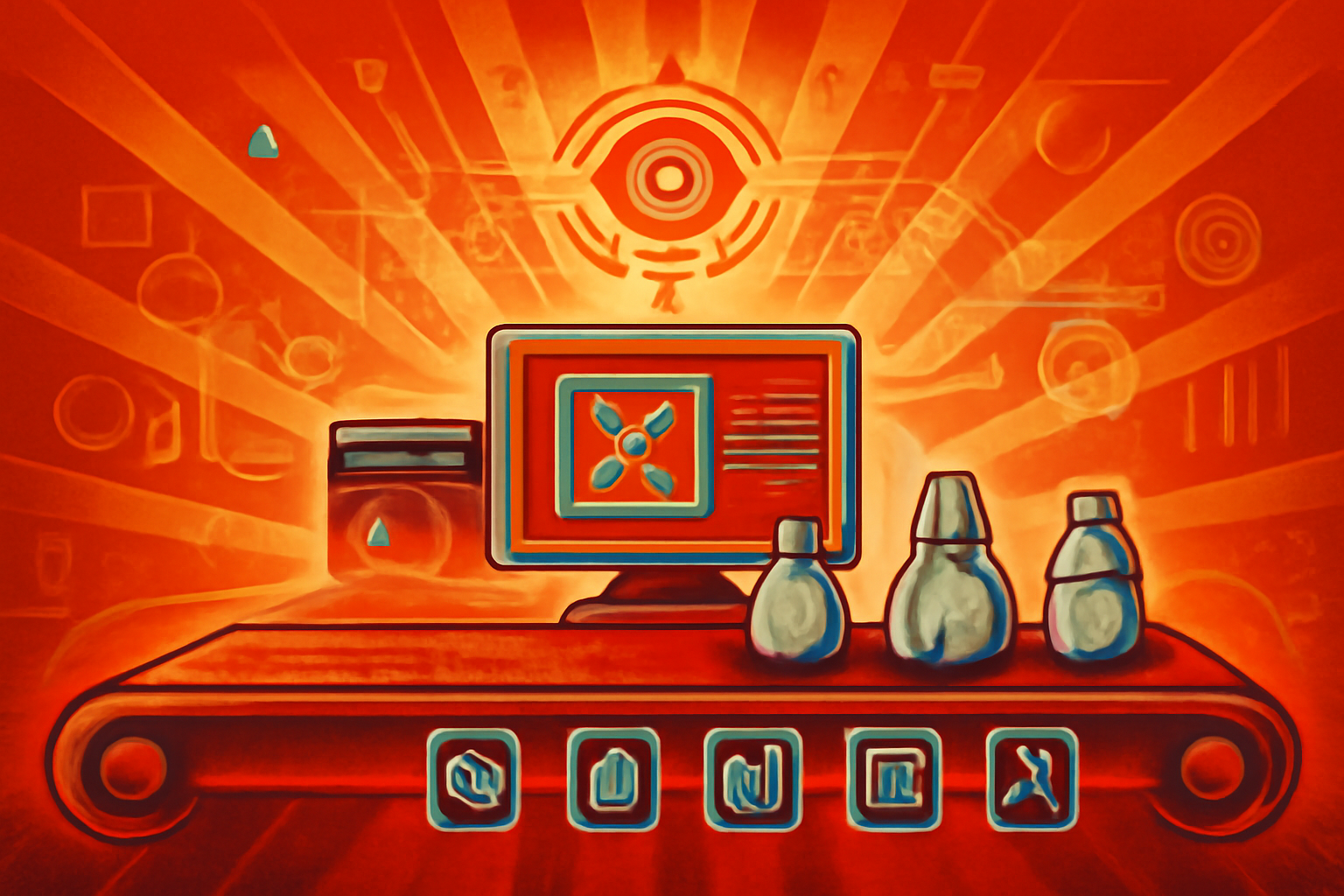 A conveyor belt in a recycling facility with various plastic items being scanned by a digital AI interface that identifies material types.