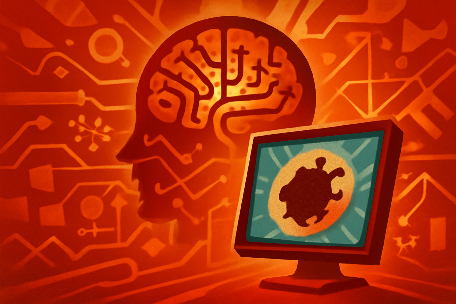 A medical monitor displaying a 3D digital scan of human skin with data points indicating AI-driven risk analysis for melanoma.